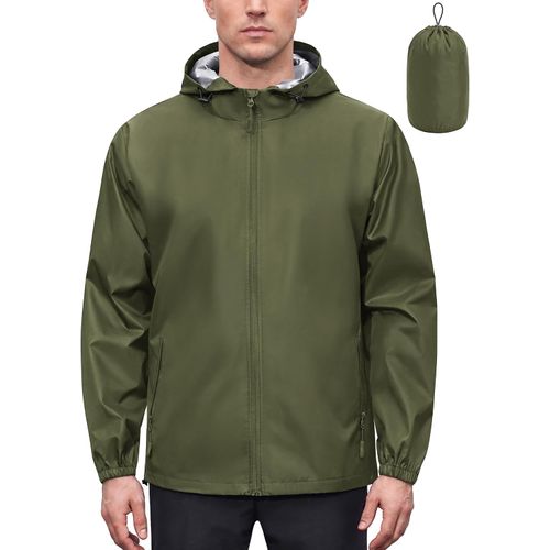Chaqueta impermeable para hombre con capucha, cortavientos plegable