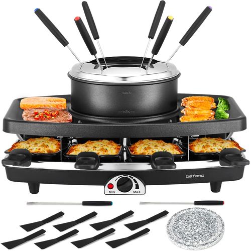 Parrilla eléctrica 3 en 1 para raclette y fondue, 1100 W, 8 personas