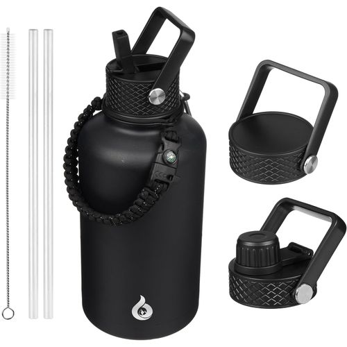 Botella térmica de 1,9 L con 3 tapas y popote, negra