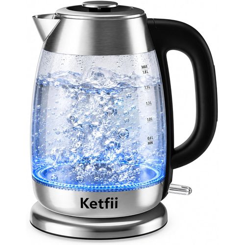 Hervidor eléctrico de vidrio y acero inoxidable, 1,8 L, 1200 W