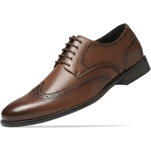 Zapatos Oxford de cuero para hombre, punta wingtip y suela de goma