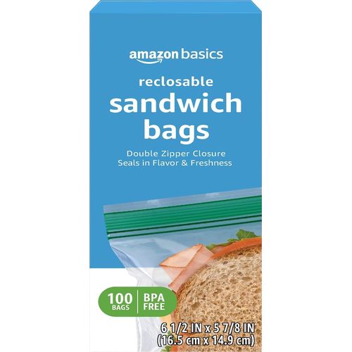 Amazon Basics bolsas para sándwich con doble cierre, 100 unidades