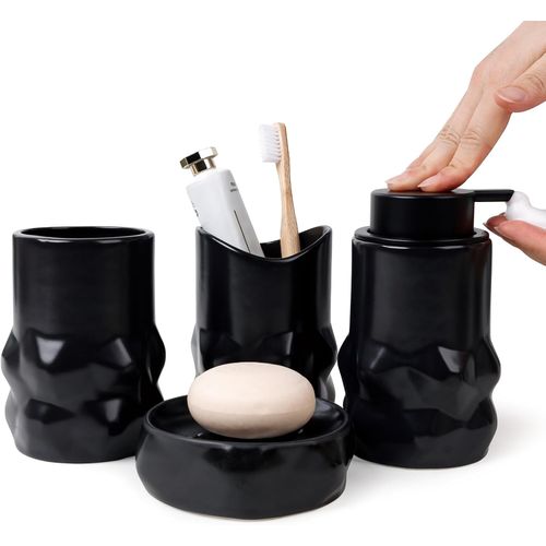 Juego de accesorios de baño de cerámica negra, 4 piezas