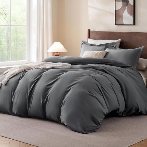 Funda de edredón California King con 2 fundas de almohada, gris oscuro