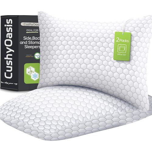 Juego de 2 almohadas queen refrescantes y ajustables, gris