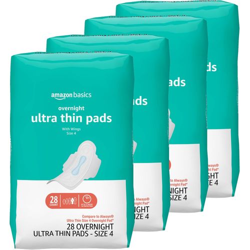 Amazon Basics Toallas higiénicas nocturnas con alas, 112 unidades