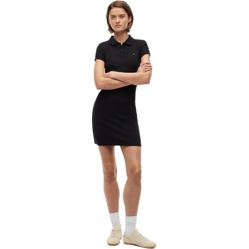 Tommy Jeans Vestido tipo polo de algodón acanalado casual de manga corta para mujer