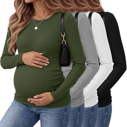 Huukeay Paquete de 4 camisas de maternidad para mujer, de manga larga