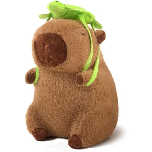 Peluche de capibara de 23 cm con mochila extraíble de tortuga