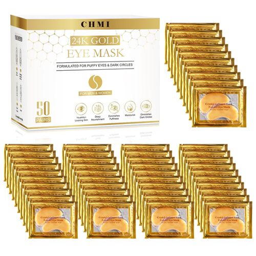 CHMI Parches de oro de 24 quilates para debajo de los ojos, 50 pares