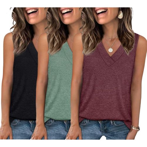 EyMuse Paquete de 3 camisetas sin mangas con cuello en V para mujer