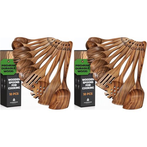 Juego de 10 utensilios de cocina de madera de teca