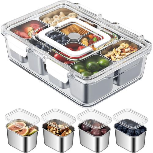 Recipiente para aperitivos, platos de aperitivos de acero inoxidable con tapa y asa