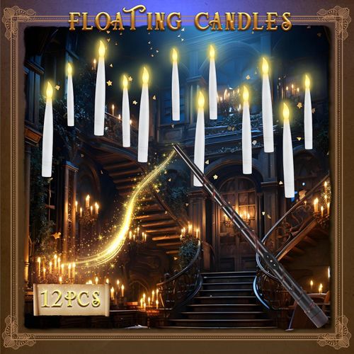 Decoraciones de Halloween, velas flotantes con varita,12 velas sin llama, luz parpadeante,