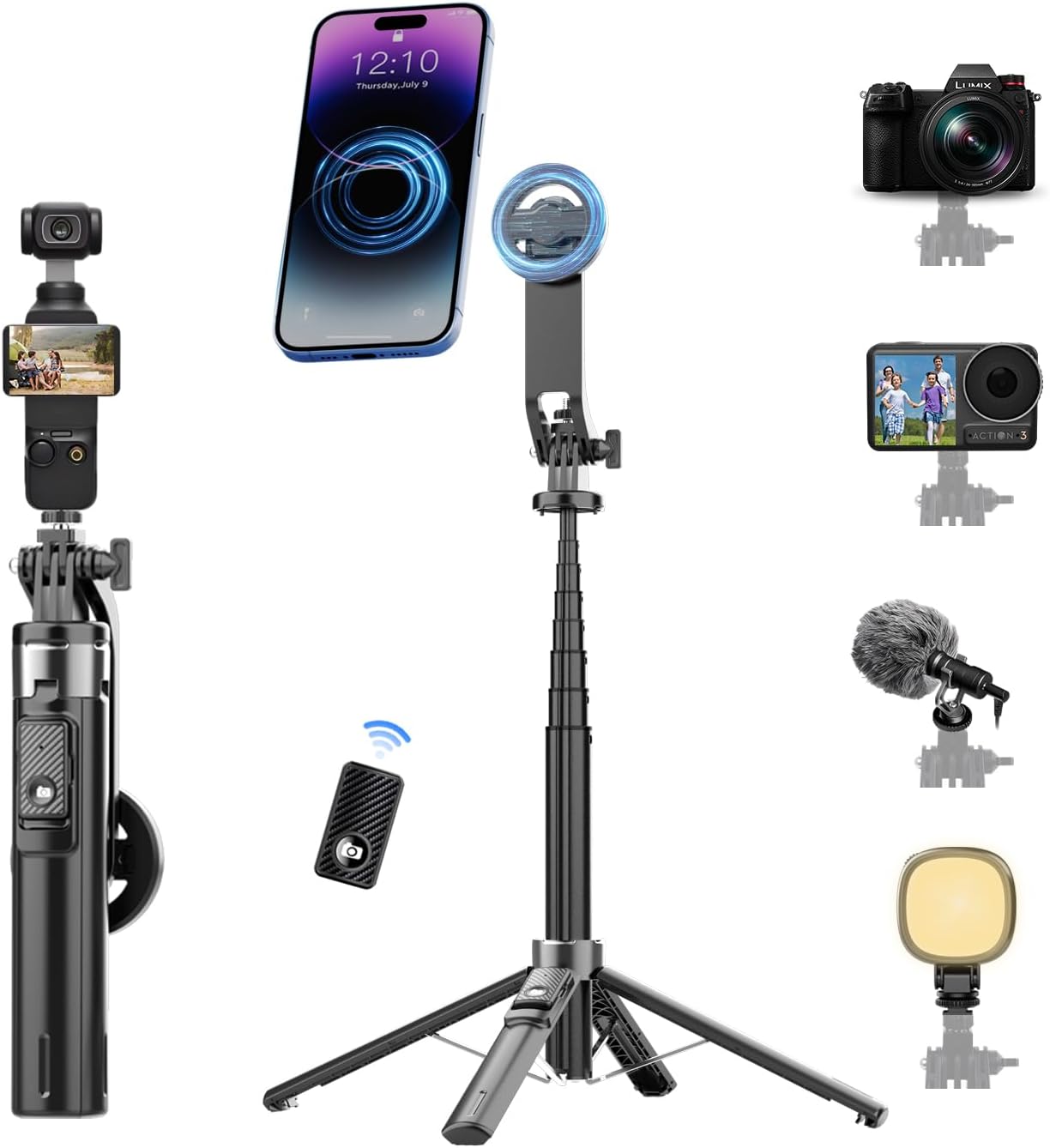 Trípode magnético para teléfono de 53 pulgadas portátil para selfie stick