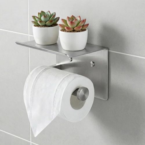 Portarrollos de papel higiénico con estante, níquel cepillado