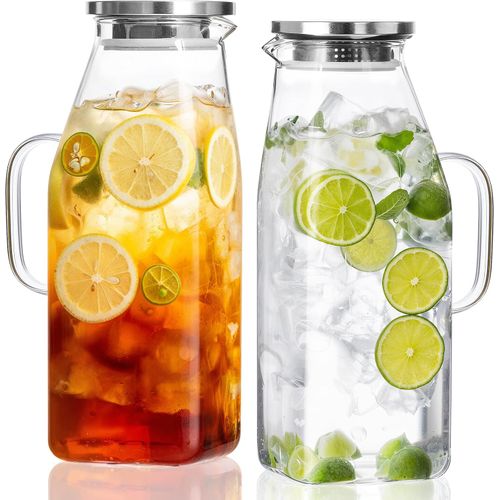 Paquete de 2 jarras de vidrio borosilicato de 2 L con tapa