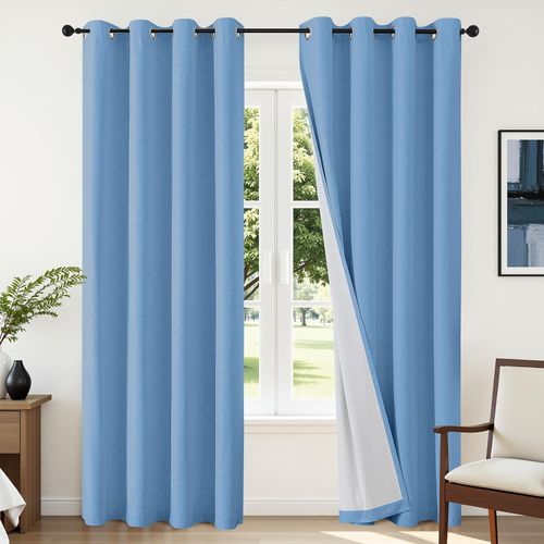 Cortinas de lino azul negro de 96 pulgadas de largo para dormitorio, sala de estar