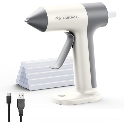 Tilswall Cordless Hot Glue Gun W106 with 30s Fast Preheating White