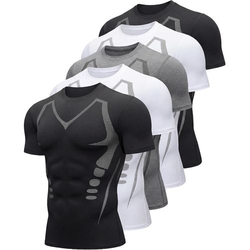 Paquete de 5 camisetas de entrenamiento para hombre, de manga corta, color blanco y negro