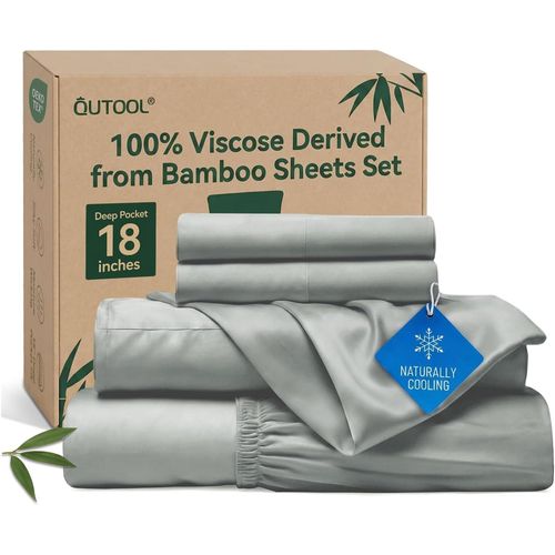 QUTOOL Juego de sábanas tamaño matrimonial de 100 % viscosa hecha de bambú