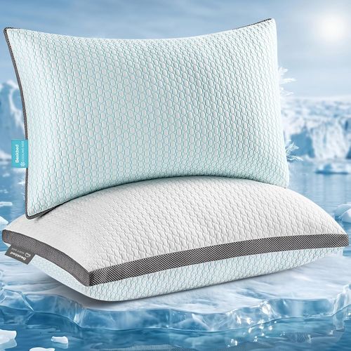 Juego de 2 almohadas refrescantes Baskbed tamaño Queen, almohadas de espuma