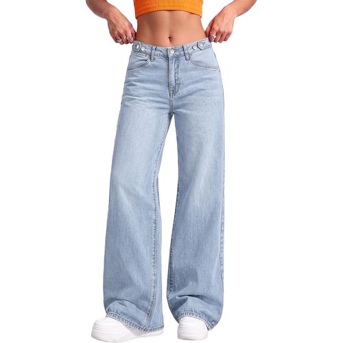 Jeans para Mujer de Tiro Alto y Pierna Ancha Ajustable