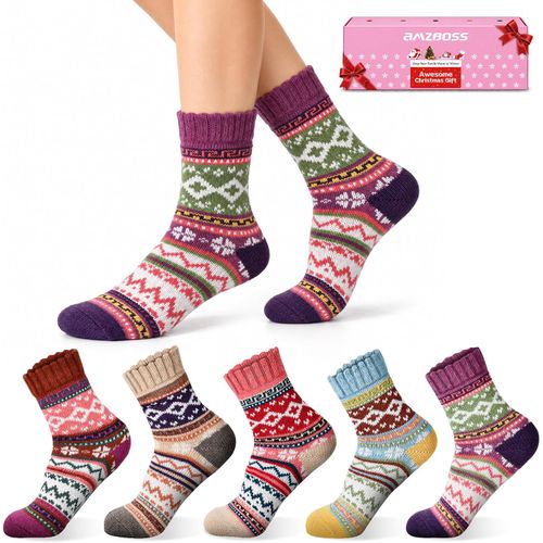 Calcetines de Lana para Mujer, 5 Pares de Colores, Talla 23-25 cm