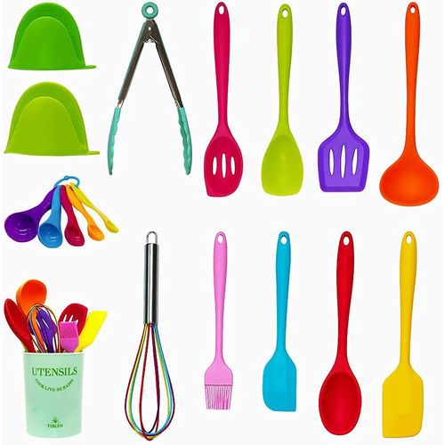 Juego de 18 Utensilios de Cocina de Silicona, Resistente al Calor