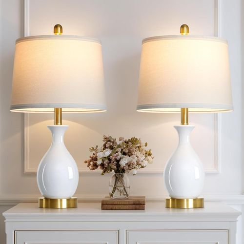 Juego de 2 Lámparas de Mesa de Cerámica Blanca de 61 cm con LED