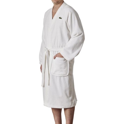 Lacoste Bata de baño clásica de piqué, 100% rizo de algodón suave,
