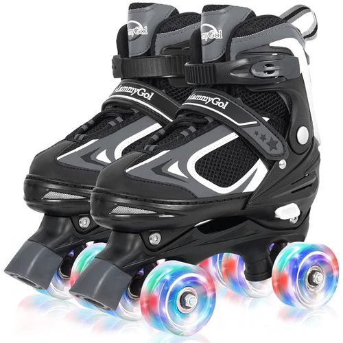 Patines de ruedas para niños y niñas, patines cuádruples de 4 tamaños ajustables