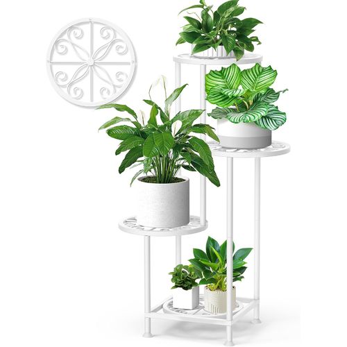 Soporte para plantas de 4 niveles para interior y exterior, soporte para estante de metal