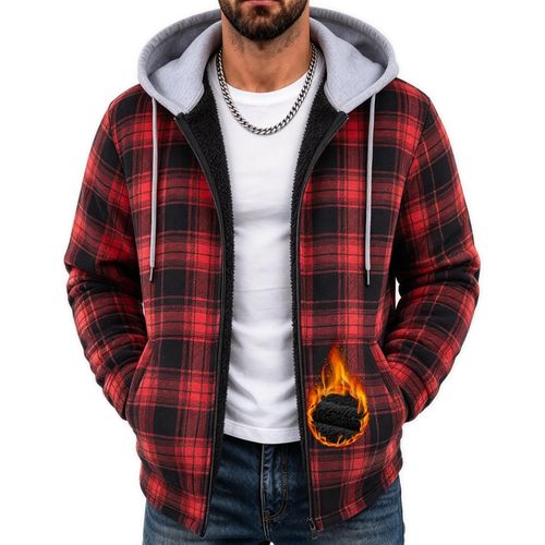 Chaqueta de Franela a Cuadros para Hombre con Capucha y Forro Sherpa