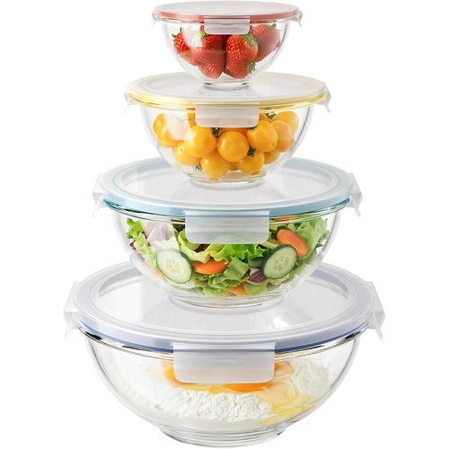 Juego de 4 Cuencos de Vidrio con Tapas, de 180 ml a 2 L