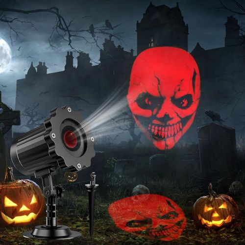 Decoraciones de Halloween al aire libre, 3D dinámico calavera roja luces de proyector