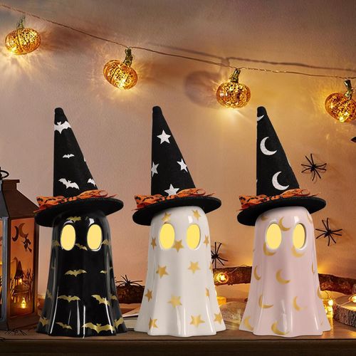 Juego de 3 adornos de cerámica con forma de fantasma para Halloween