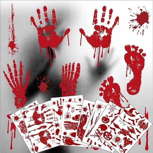 Decoraciones de Halloween, 8 hojas/95 piezas de huellas de manos sangrientas