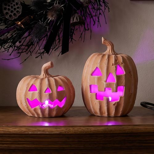 Calabazas de terracota, decoración de Halloween con calabazas LED