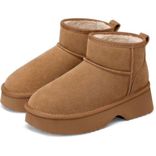 Botas de Nieve para Mujer de Ante con Forro Cálido y Plataforma