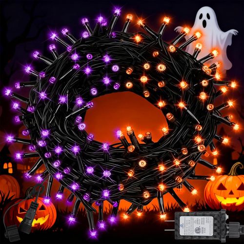 Guirnalda de 200 luces LED de Halloween de 66 pies, luces parpadeantes con 8 modos