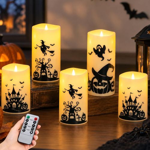 Decoración de Halloween, velas de pilar sin llama de Halloween