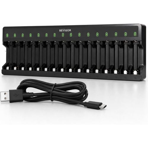 Cargador Rápido USB-C para 16 Pilas AA y AAA NiMH