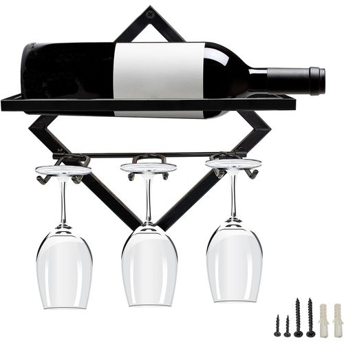 Soporte de Pared Metálico para Vino y 6 Copas Negro