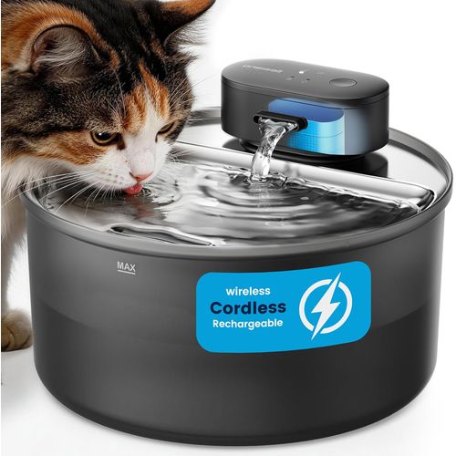 oneisall Fuente de agua inalámbrica para gatos y perros pequeños de 108 oz/3,2 L