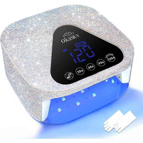 Lámpara de uñas LED UV con guantes UV, base de espejo de metal magnético
