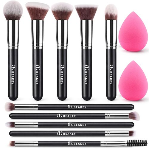 Juego de brochas de maquillaje con 2 esponjas de mezcla, 10 pinceles