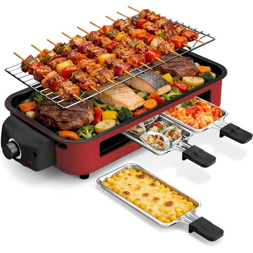 Parrilla Eléctrica 2 en 1 1500 W con 3 Sartenes Raclette