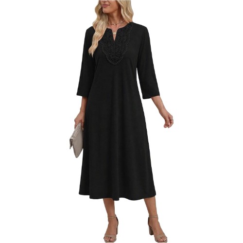 Zeagoo vestido midi para mujer con cuello en V y manga 3/4 - ¡CUPÓN!
