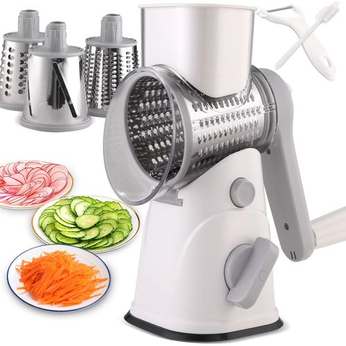 Rallador Giratorio de Queso con Manivela Manual, Mandolina de Cocina Rallador de Verduras